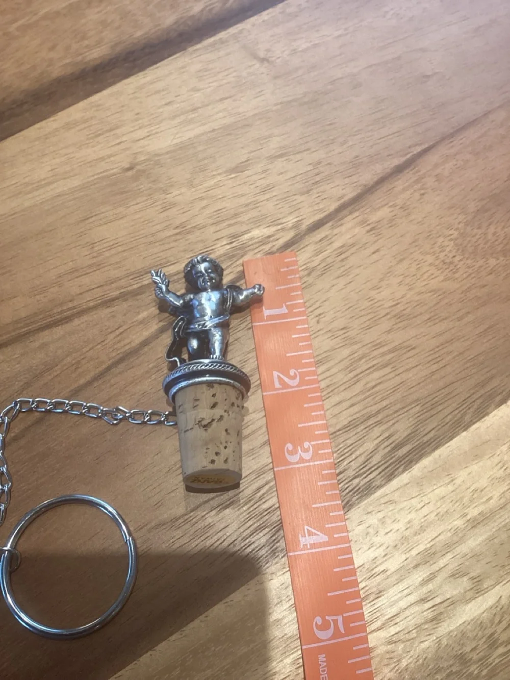 GANZ Silver Cherub Bottle Stopper wine cork with chain. Like new.